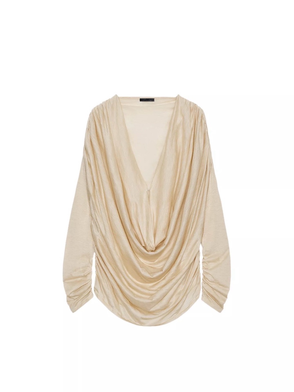 Zara Cream Draped V-Neck Blouse